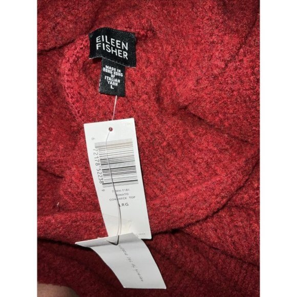 $198 Eileen Fisher Women's Red Wool Cowl Funnel Neck Pullover Sweater Sz Large - Picture 4 of 10